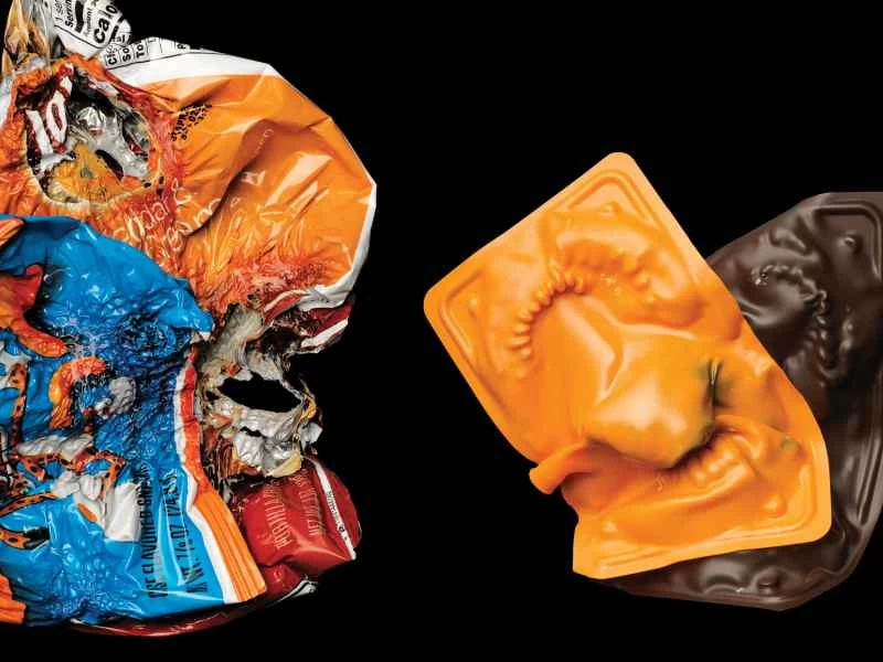 噛み跡のある溶けたプラスチック