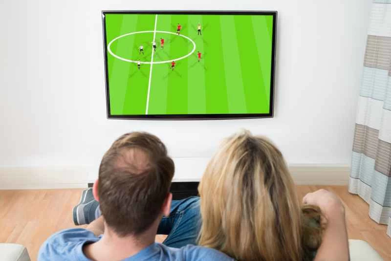自宅のテレビでサッカーを観戦