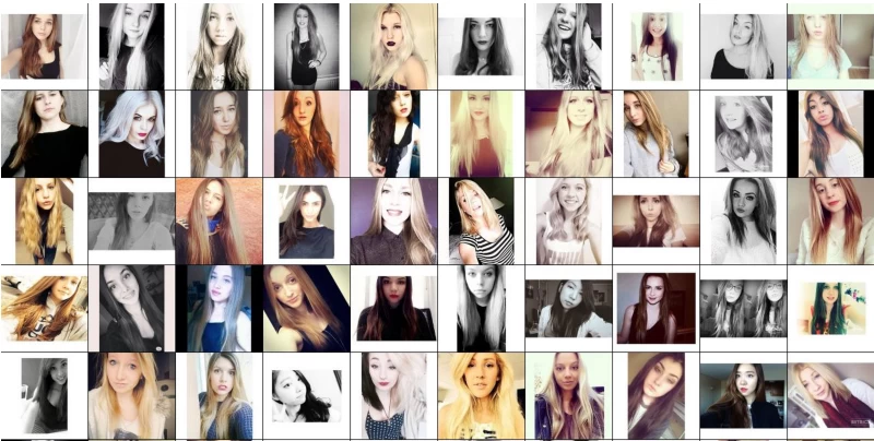 自撮り写真のグリッド