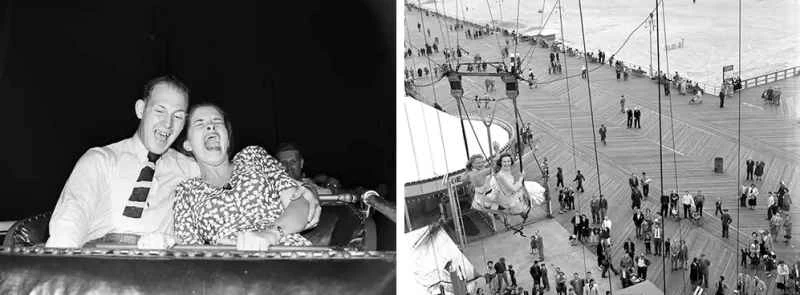 スリル満点の乗り物での自然な表情の写真撮影