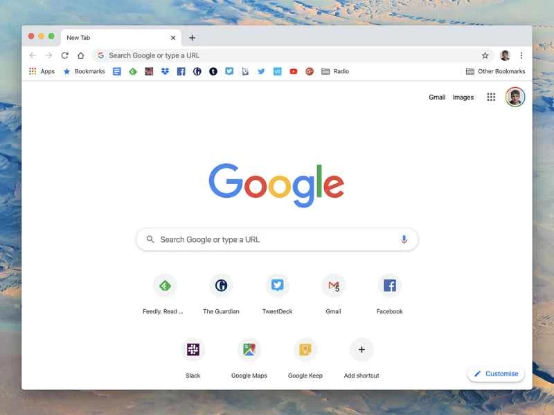 Google Chromeウェブブラウザのスクリーンショット