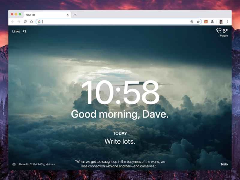 Google Chrome の新しいタブページブラウザ拡張機能 Momentum のスクリーンショット