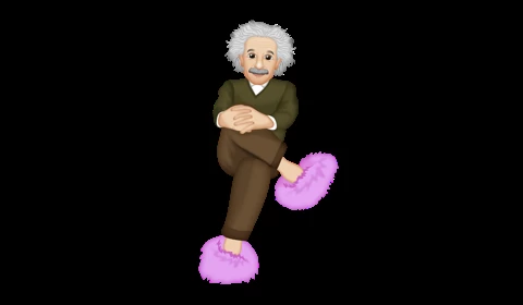 ピンクのふわふわスリッパを履いたアインシュタイン