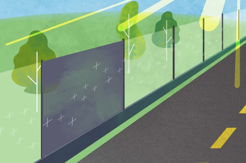 道路の両側に柵が設置されたイラスト